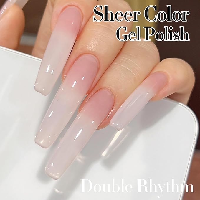Double Rhythm Translucent Gel Polish Sheer Neutral Natural Light Milky Same Color Same Bottle 15ML Jelly Nail Polish Nail Art DIY at Home (Milky Pink-A1377)-Velvo Beauty