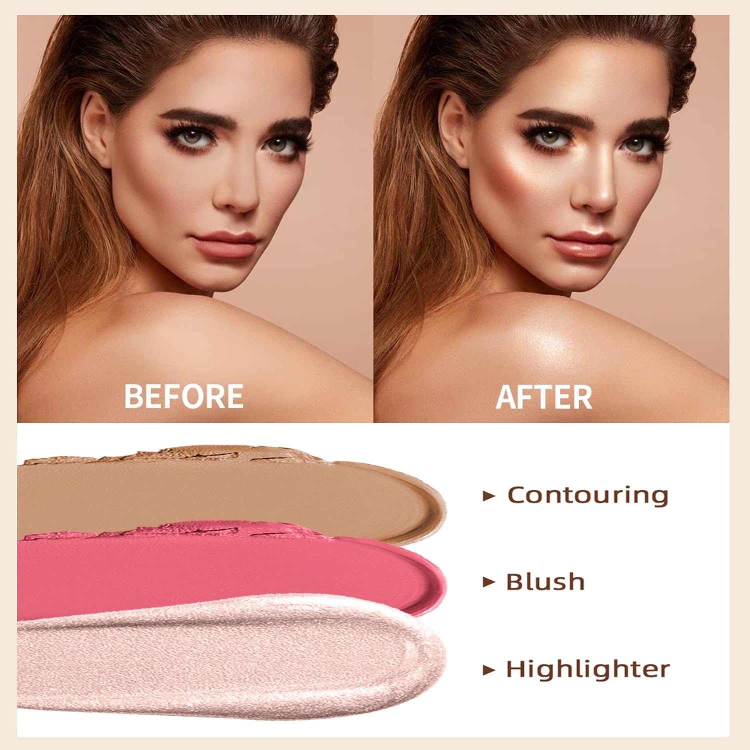 3 Pcs Cream Contour Stick Makeup Kit, Shades with Highlighter Stick, Blush Stick and Bronzer Contour Stick for Sculpt the Cheeks, Waterproof, Matte & Dewy Finish (Fair,#01+#08+#13)-Velvo Beauty