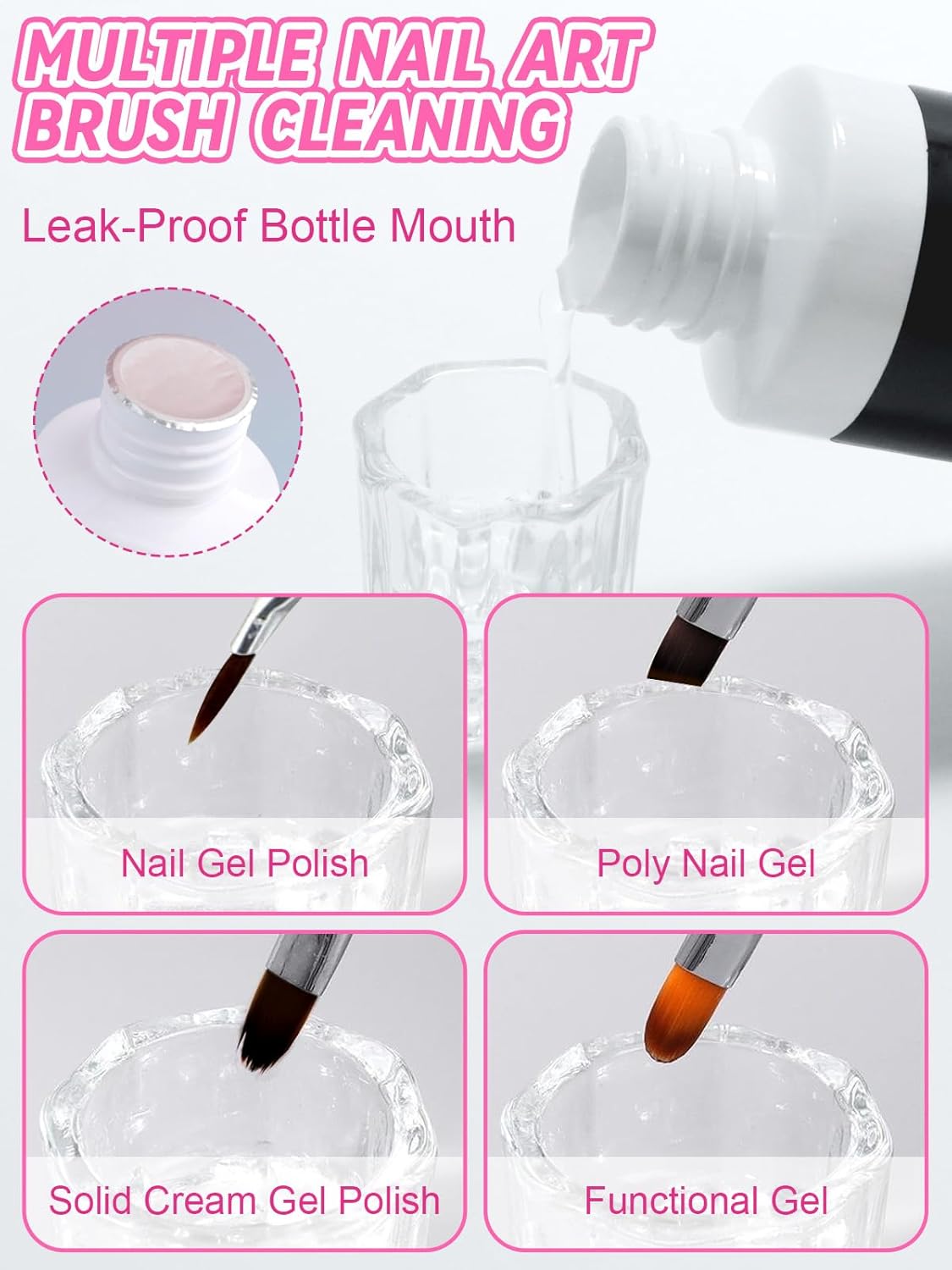 EBANKU Poly Gel Slip Solution for Nails - Anti-Stick Slip Solution for Builder Gel Nails, Brush Clean Liquid with Dual-Ended Nail Brush, 3PCS Nail Clips for Beginners & Home Salon, 2.5oz-Velvo Beauty