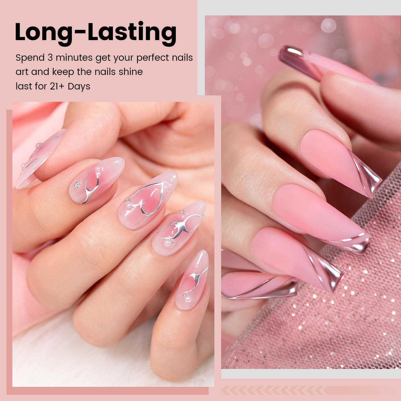 RARJSM Metallic Chrome Gel Liner Nail Art 3D Mirror Silver and Rose Gold Effect Gel Nail Polish 8ml Painting Build in Thin Brush Metal Painted Drawing Striper Gel Polish Curing Requires for Home Salon-Velvo Beauty