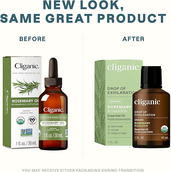 Cliganic Organic Rosemary Essential Oil, 1oz - 100% Pure Natural Undiluted, for Aromatherapy | Non-GMO Verified (Packaging May Vary)-Velvo Beauty