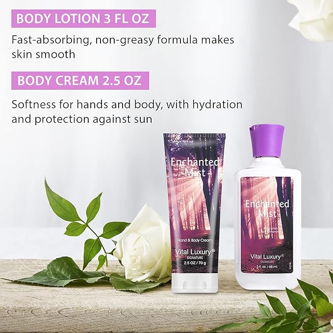 Bath & Body Kit, 3 Fl Oz, Ideal Skincare Gift Home Spa Set, Includes Body Lotion, Shower Gel, Body Cream, and Fragrance Mist,Birthday Mother's Valentine's Day Gifts(Enchanted Mist)-Velvo Beauty