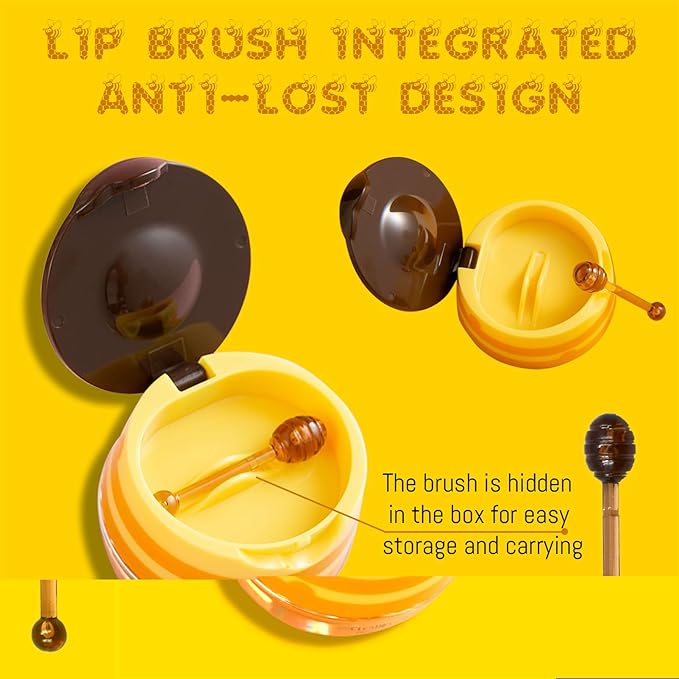 4PCS Lip Balm Honey Pot, Honey Pot Lip Balm for Dry Cracked Lips, Strawberry Lip Balm Scrubs Exfoliator & Moisturizer, Hydrating Lip Balm Honey Pot with Wand, Lip Sleeping Mask (4pcs)-Velvo Beauty