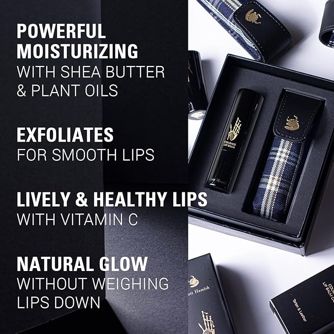 Courage Lip Balm & Case Gift Set - Pure Cowhide Leather Chapstick Holder with Hydrating Lip Balm for Dry Cracked Lips - Flavored Lip Balm & Lip Balm Holder Gift Set for Men-Velvo Beauty