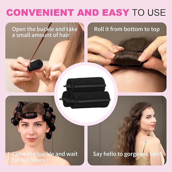 36 Pieces Foam Sponge Hair Rollers - Soft Hair Styling Curlers for Hair Curls (Black, Flexi Rod, 2.8x0.98inch)-Velvo Beauty