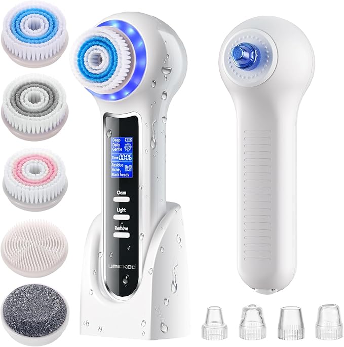 Face Scrubber Exfoliator with LCD Screen,Rechargeable Facial Cleansing Brush IPX7 Waterproof 3 in 1 Blackhead Remover Vacuum for Exfoliating,Massaging and Deep Pore Cleansing-Velvo Beauty