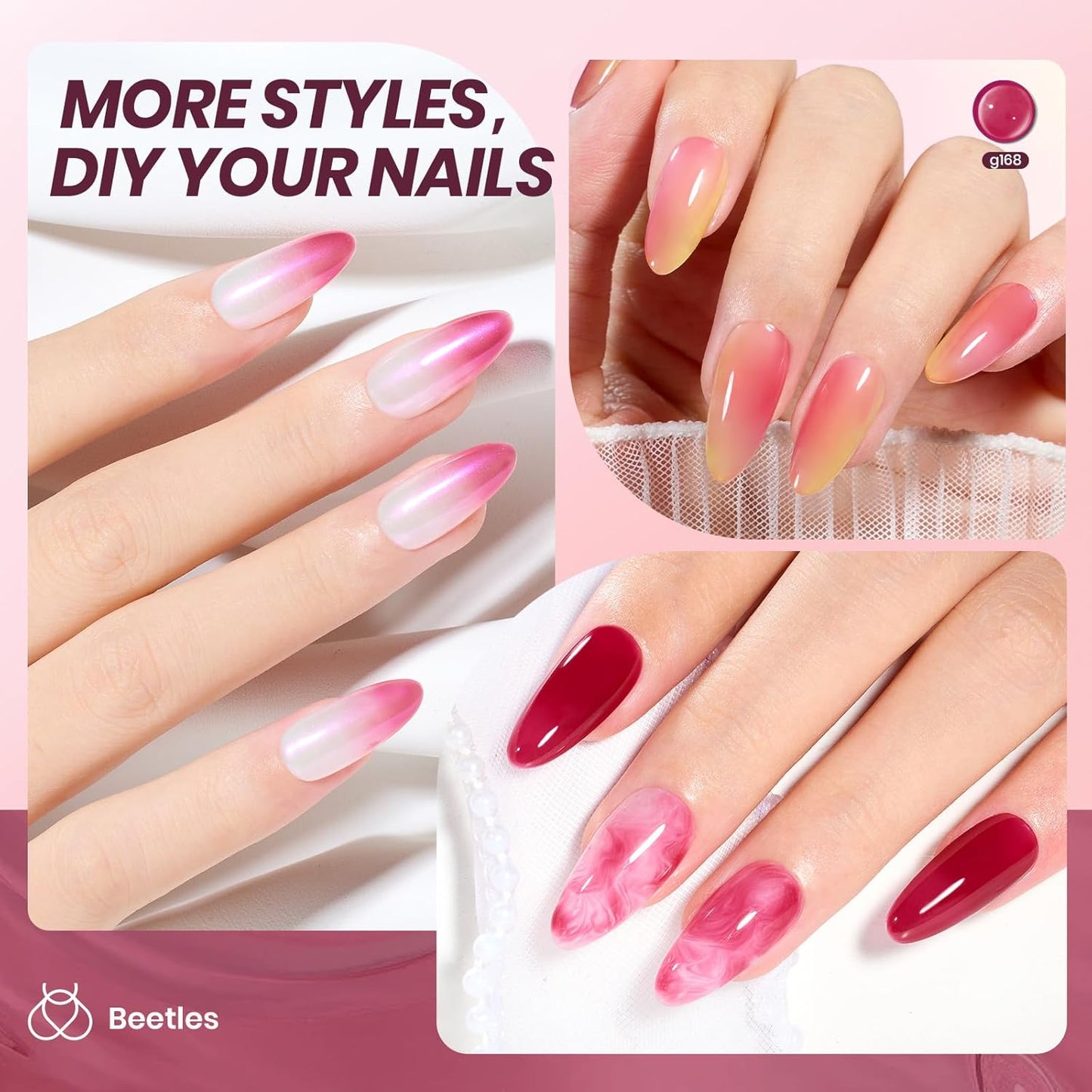 Beetles Burgundy Red Gel Nail Polish - 15ML Wine Red Neutral Cherry Color Jelly Fall Gel Polish Soak Off UV Translucent Effect Blushed Wine Series Manicure Gift for Women-Velvo Beauty