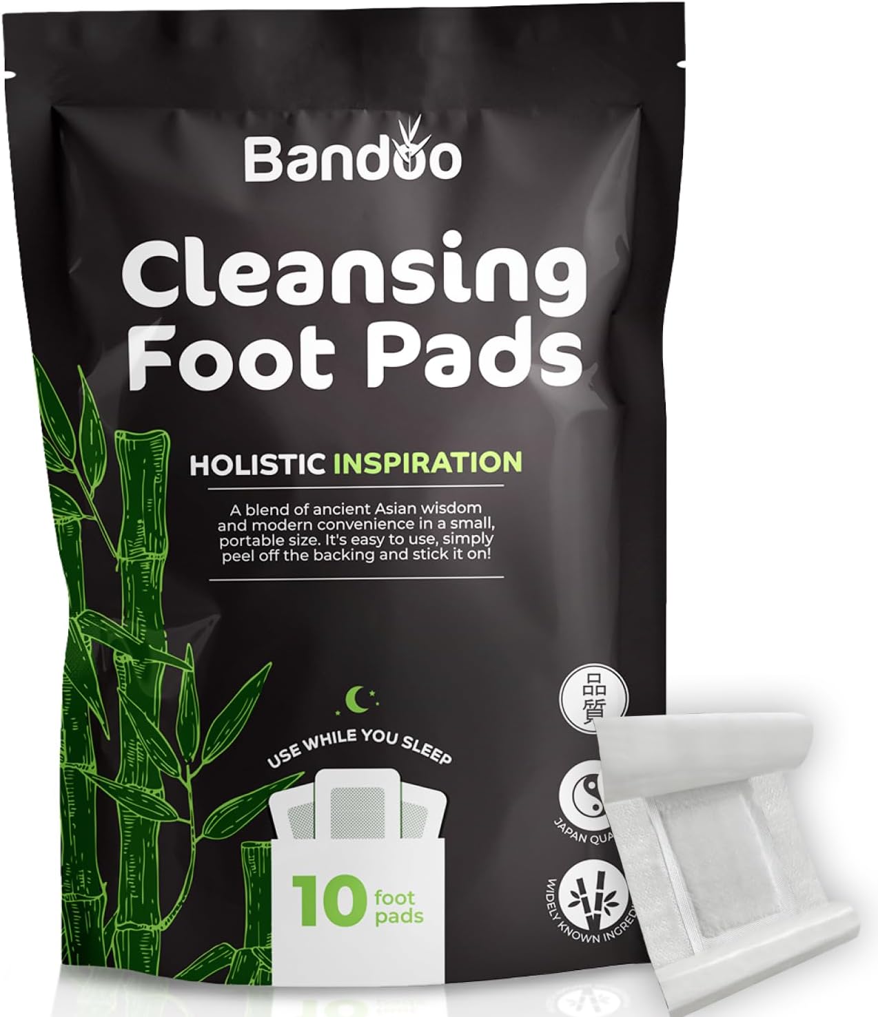 Bandoo Original Deep Cleansing Foot Pads, Premium Natural Bamboo Foot Rana Japanese Pads, Cleanse, Moisturize & Energize for Men & Women, 10-Velvo Beauty