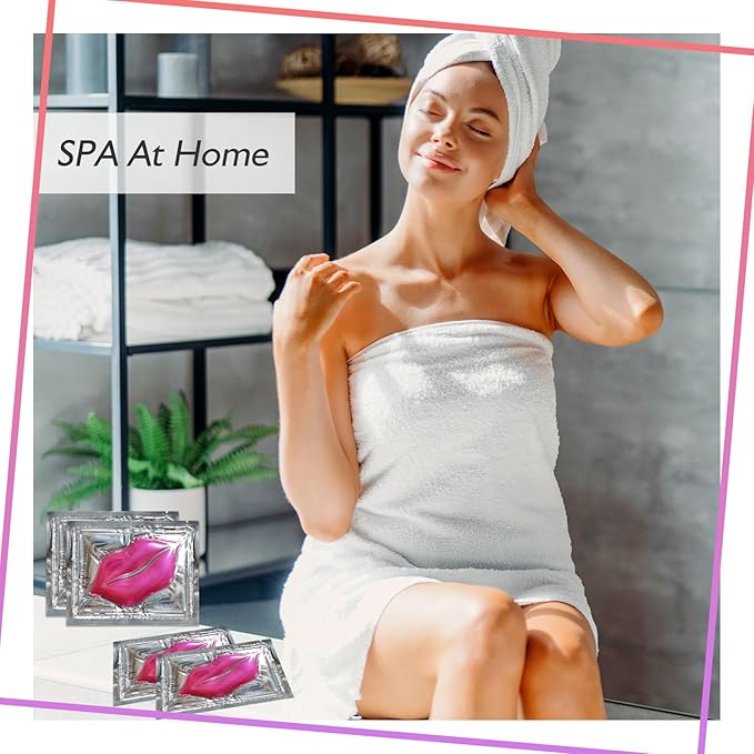 Adofect 30 Pieces Collagen Crystal Lip Masks,Pink Lip Patches& Moisturizers Collagen Lip Pads Great for Hydrating Skin, Anti Chapped & Anti-Aging and Plump Your Lips,Pink-Velvo Beauty