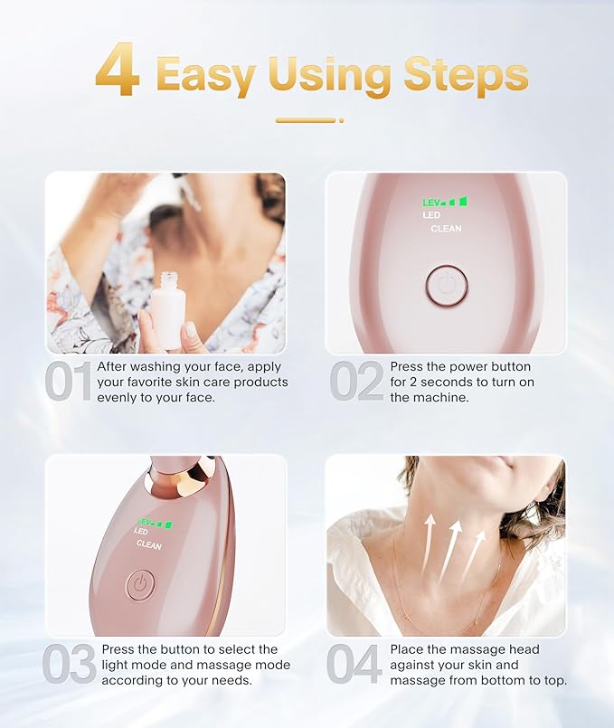 7-in-1 Deplux Face Neck Massager for Daily Skin Care Routine, Portable Facial Massager, Skin Care Tool, Rose Gold-Velvo Beauty