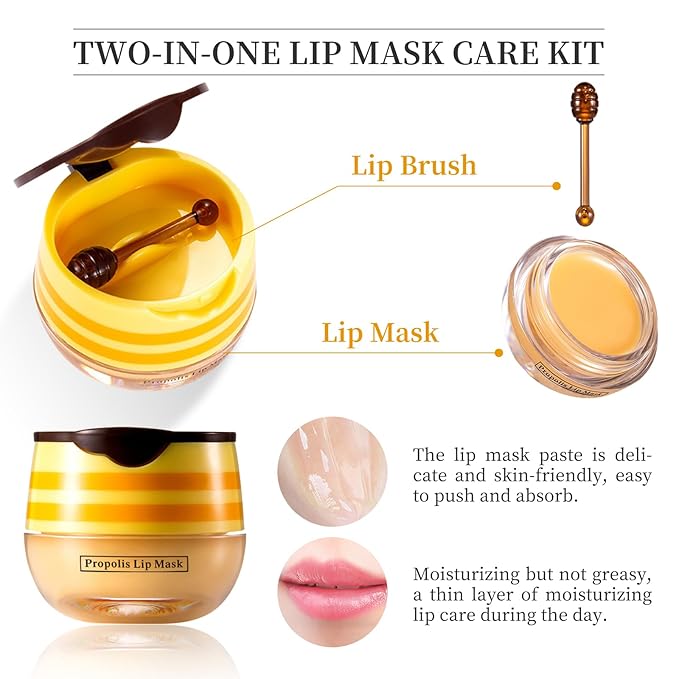4 PCS Bee Honey Lip Balm Honey Pot, Strawberry & Bee Honey Lip Mask, Reduces Lip Lines, Hydrate & Moisturizing Lip Skin Care, Prevention Dry Cracked Lips, Bee Honey Lip Balm for Lip Repair Treatment-Velvo Beauty