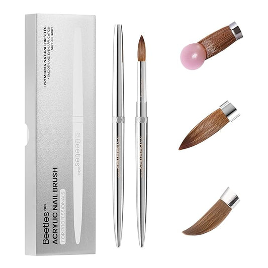 Beetles Kolinsky Acrylic Nail Brush Pure Kolinsky Hair Bristles Round Shaped Metal Handle Nail Art Brushes for Acrylic Powder Manicure Extension Professional Salon Manicure Tool - Size 10-Velvo Beauty