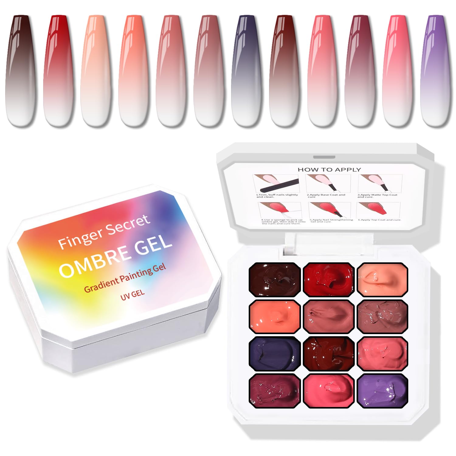 Sponge Pat Paint Nail Gel, Ombre Nails Gradient Gel Nail Blush Blooming Aura Nails Drawing Stripper Floral Painting DIY Nail Art, No Wipe, UV/LED Curing (12 Colors G)-Velvo Beauty