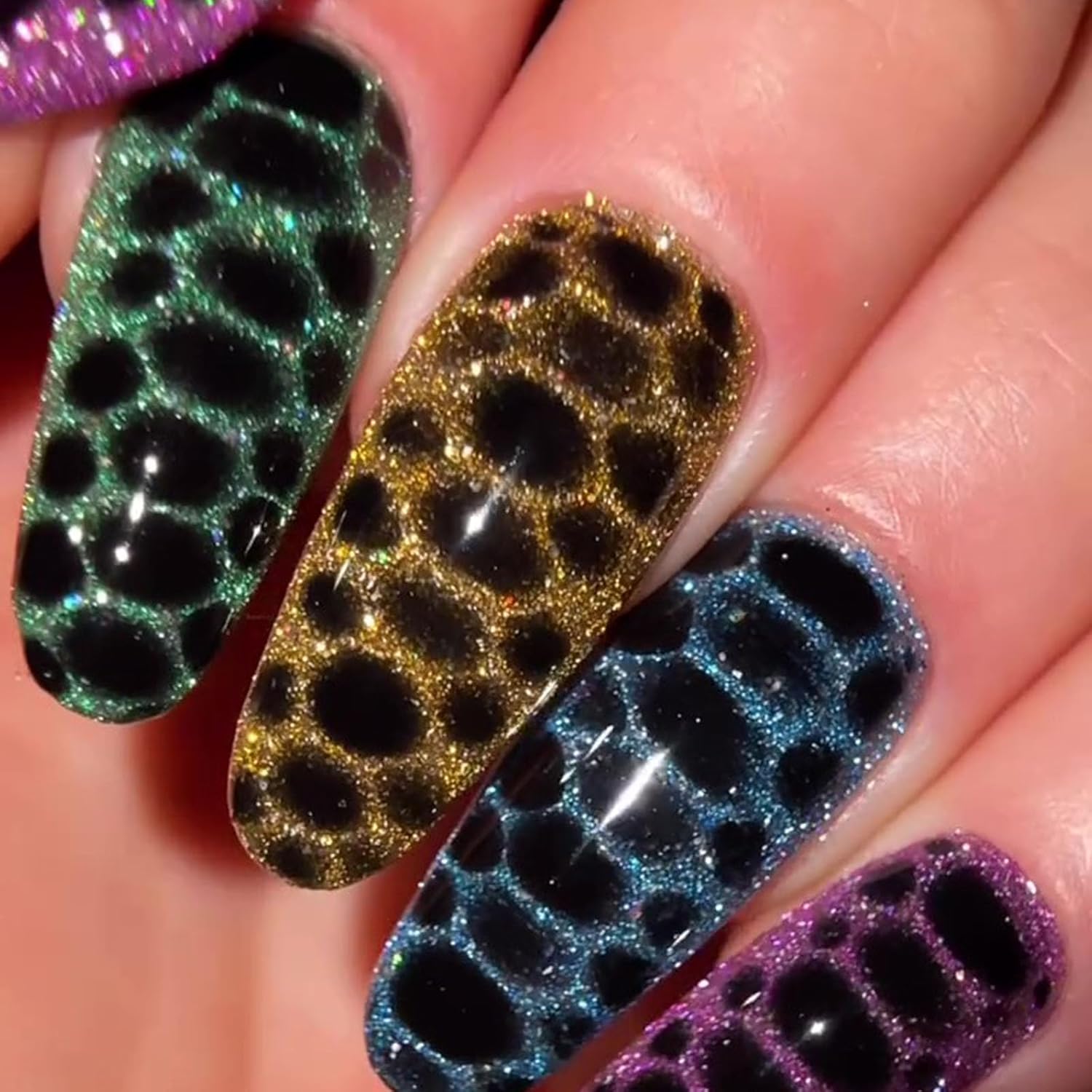 Semi Cured Gel Nail Strips with Leopard Designs Colorful Glitter Nail strips Fall Wraps Salon Quality & Easy to Use 20 Pcs for Women-Velvo Beauty