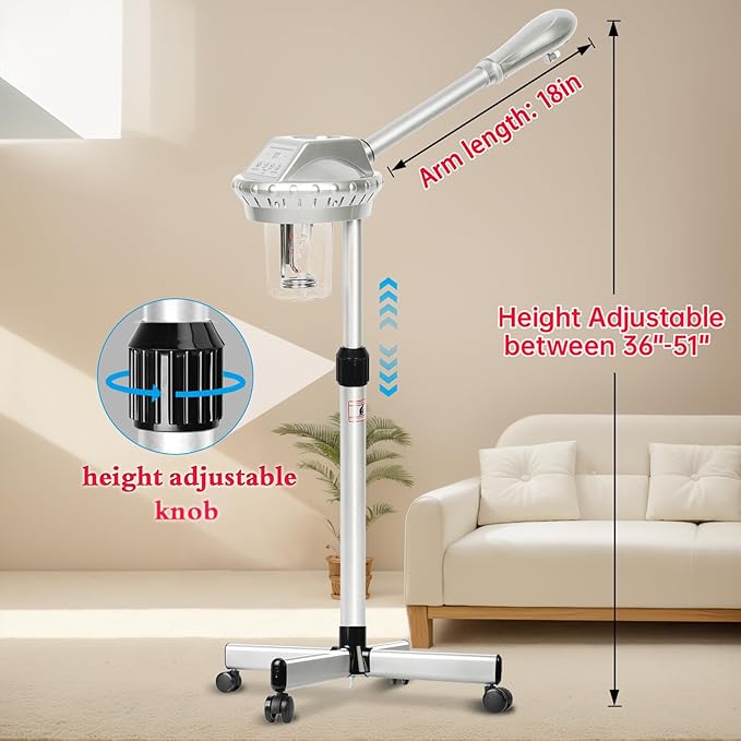 Facial Steamer Professional,Face Steamer for Estheticians with Hot Mist & Timer Function,Height Adjustable Vaporizador Facial Steamr on Wheels-Velvo Beauty