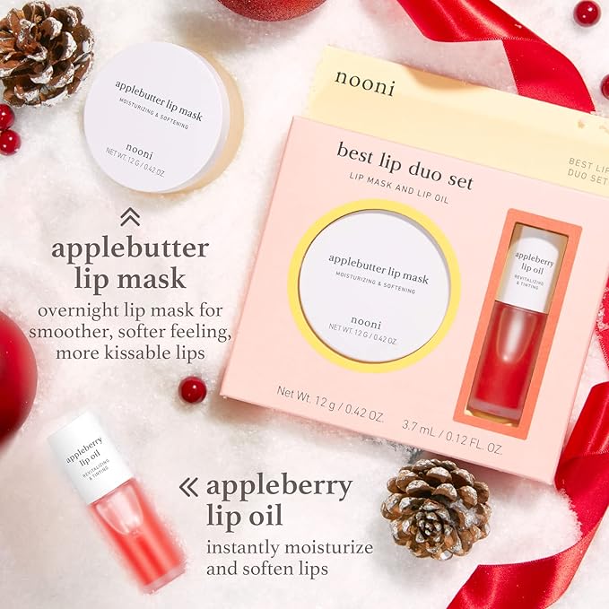 NOONI Best Lip Duo | Applebutter Lip Mask and Appleberry Lip Oil Value Set | with Shea Butter, Apple Seed Oil and Vitamins, Overnight Lip Mask, Hydrating Lip Balm, Korean Lip Butter, Moisturizing-Velvo Beauty
