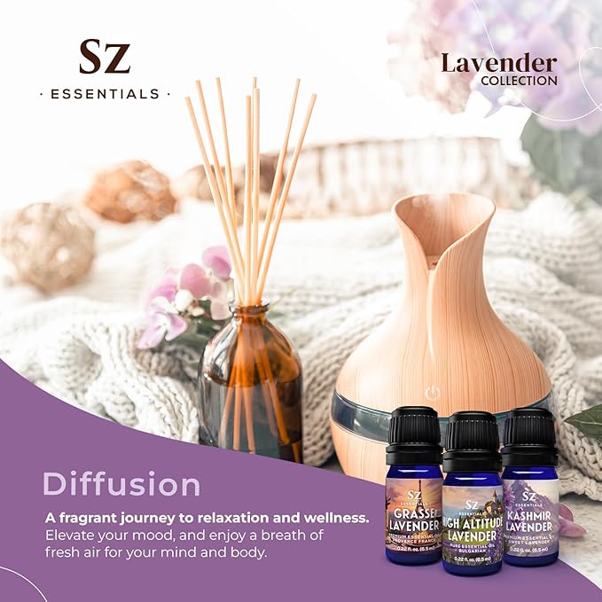 Lavender Essential Oils Collection - Grasse Lavender + High Altitude + Kashmir - Set of 3 Bottles (0.22 Fl Oz - 6.5ml Each)- 100% Pure, Natural & Undiluted - Therapeutic Grade & Vegan-Velvo Beauty