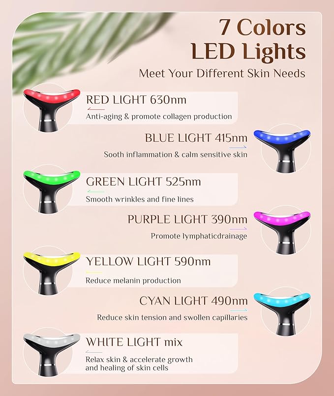 7 Color Galvanic Machines - Red Light Therapy for Face and Neck, Face Massager Tool for Wrinkles, Double Chin, Vibrating Facial Massager with Thermals, Black-Velvo Beauty