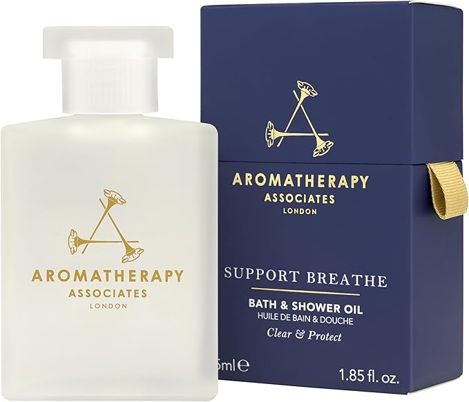 Aromatherapy Associates Support Breathe Bath and Shower Oil, Natural Body Oil to Clear Mind, Body and Spirit, Hydrating Body Oil Made with 3 Essential Oils (1.86 oz)-Velvo Beauty