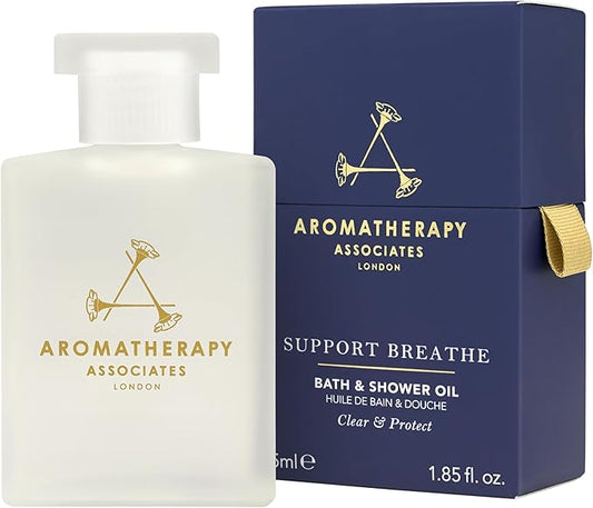 Aromatherapy Associates Support Breathe Bath and Shower Oil, Natural Body Oil to Clear Mind, Body and Spirit, Hydrating Body Oil Made with 3 Essential Oils (1.86 oz)-Velvo Beauty