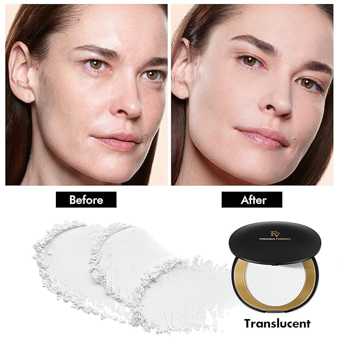 FV Talc-Free Medium Coverage Pressed Powder, Long-Lasting, Oil Control Matte Finish, Translucent Foundation Powder for Light, Medium & Tan Skin Tones, 0.28 Oz, Translucent-Velvo Beauty