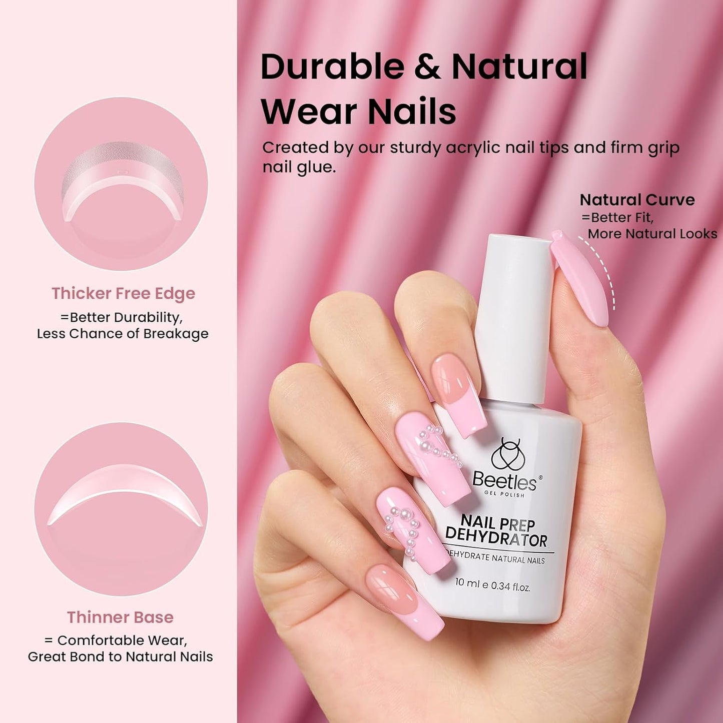 Beetles Gel Nail Kit Medium Square with Nail Dehydrator and Primer, 576Pcs Half Matte Etch-X Gel Nail Tips Solid Nail Glue Mini Nail Lamp Acrylic Nail Tips Easy DIY Nail Extension Set Gift for Women-Velvo Beauty