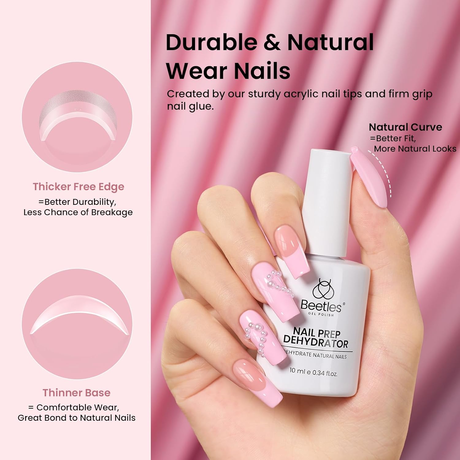 Beetles Gel Nail Kit Medium Square with Nail Dehydrator and Primer, 576Pcs Half Matte Etch-X Gel Nail Tips Solid Nail Glue Mini Nail Lamp Acrylic Nail Tips Easy DIY Nail Extension Set Gift for Women-Velvo Beauty