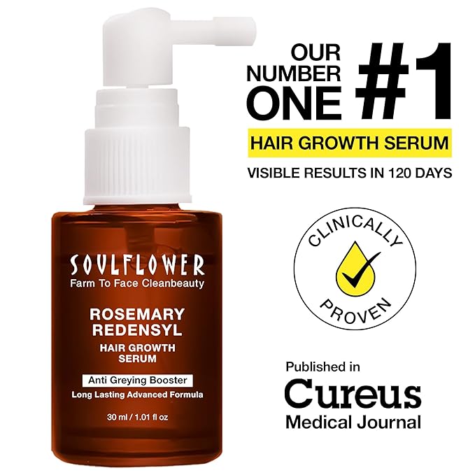 Soulflower Rosemary Redensyl Hair Growth Serum | 3% Redensyl, 4% Anagain, Melanogray, Caffeine, Biotin, Keratin, Tea Tree, Chia Seeds, Rice Water | Men, Women | 30 ml-Velvo Beauty