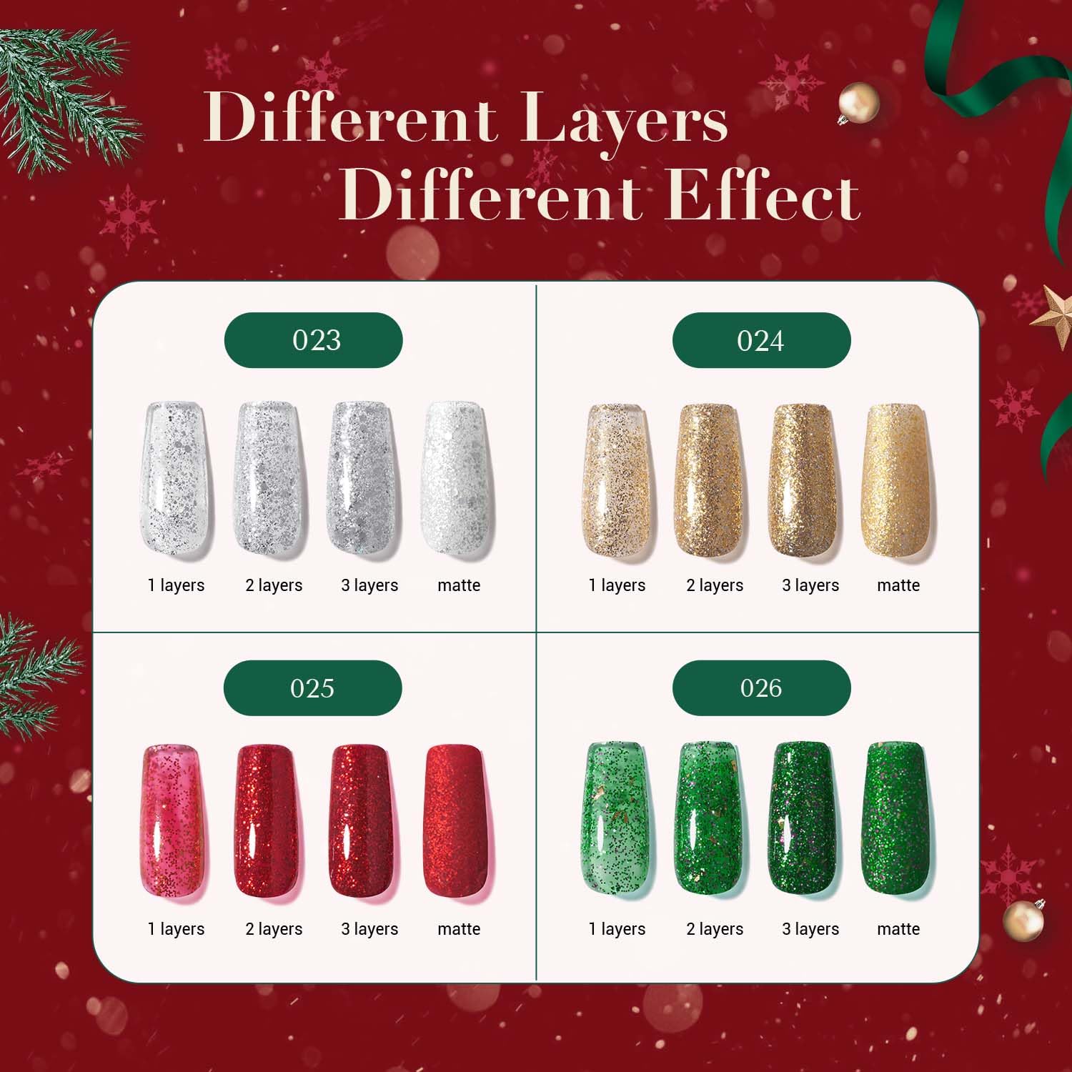 AZUREBEAUTY Nail Polish Set, 4 Colors Christmas Glitter Red Green Gold Silver Quick Dry Natural Fingernail Lacquer Strengthening Treatment Kit with Top Coat DIY Salon at Home-Velvo Beauty