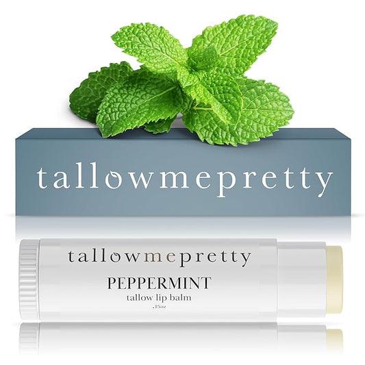 Peppermint Lip Balm, Ultra-Soothing, Deeply Hydrating Tallow Lip Balm with Grass Fed Beef Tallow, Beeswax, Jojoba Oil & More, Non Toxic Lip Care, Made in the USA, 0.15 Oz.-Velvo Beauty