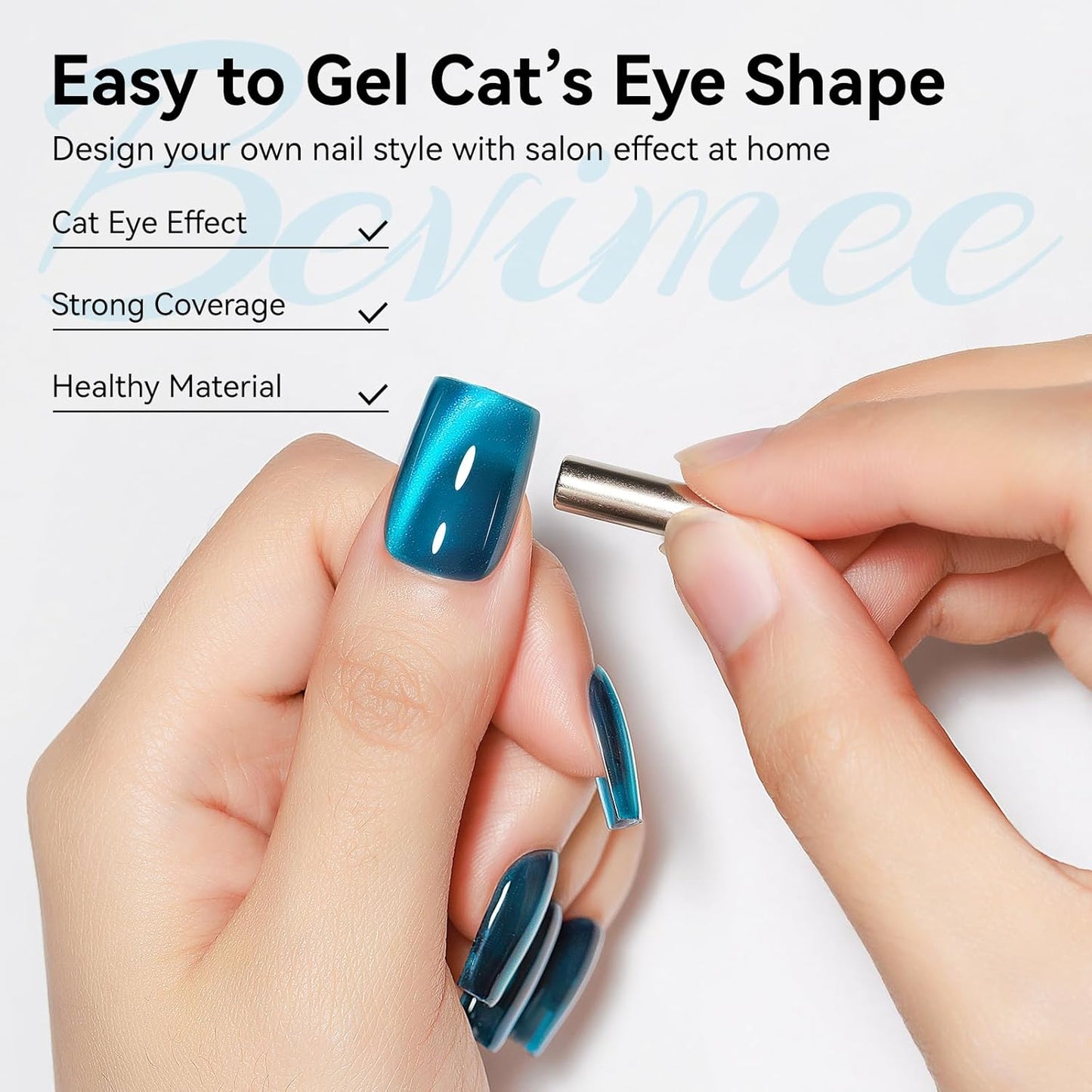 Cat Eye Gel Nail Polish, Sea Blue Jelly Glass Magnetic Nail Polish Magic Holographic Effect, Glitter UV Gel Sparkle Crystal Color for Nail Salon DIY At Home-Velvo Beauty