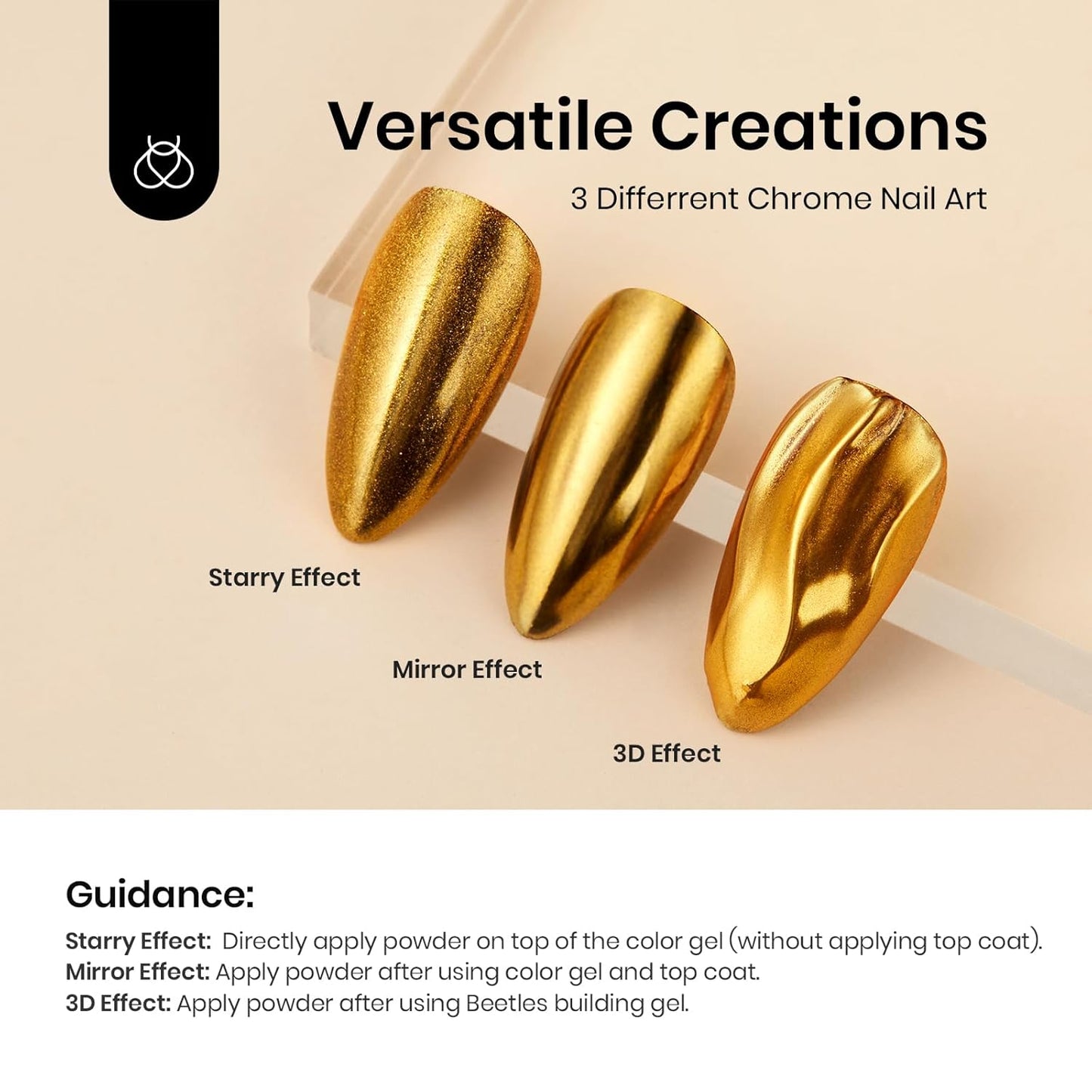 Beetles Gold Chrome Nail Powder Set - 8 Colors Sliver Holographic Mirror Effect Iridescent Golden Red Brown Glitter Metallic Nail Polish Chrome for Nail Art Design-Velvo Beauty