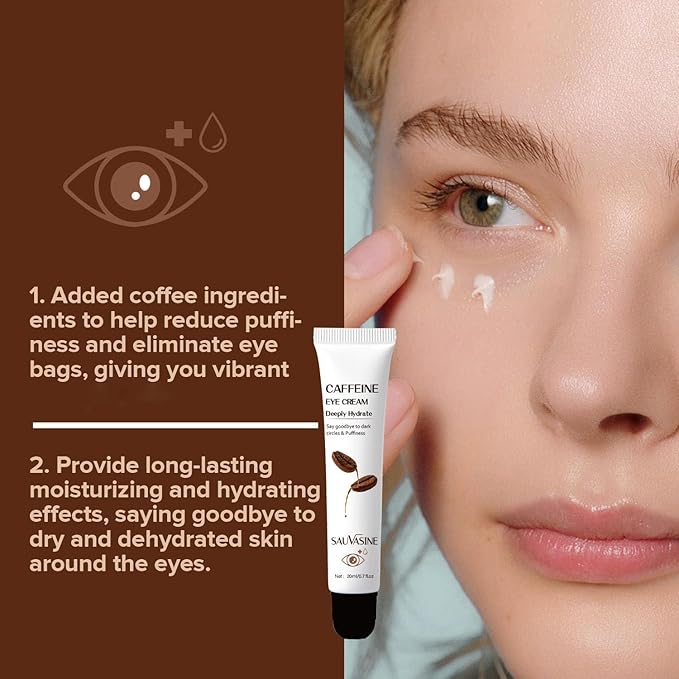 Caffeine Eye Cream for Dark Circles, Under Eye Treatment Eye Cream with Caffeine Anti Aging Wrinkles Lifting Firming Moisturizer Tightening Eye Cream 20ML-Velvo Beauty