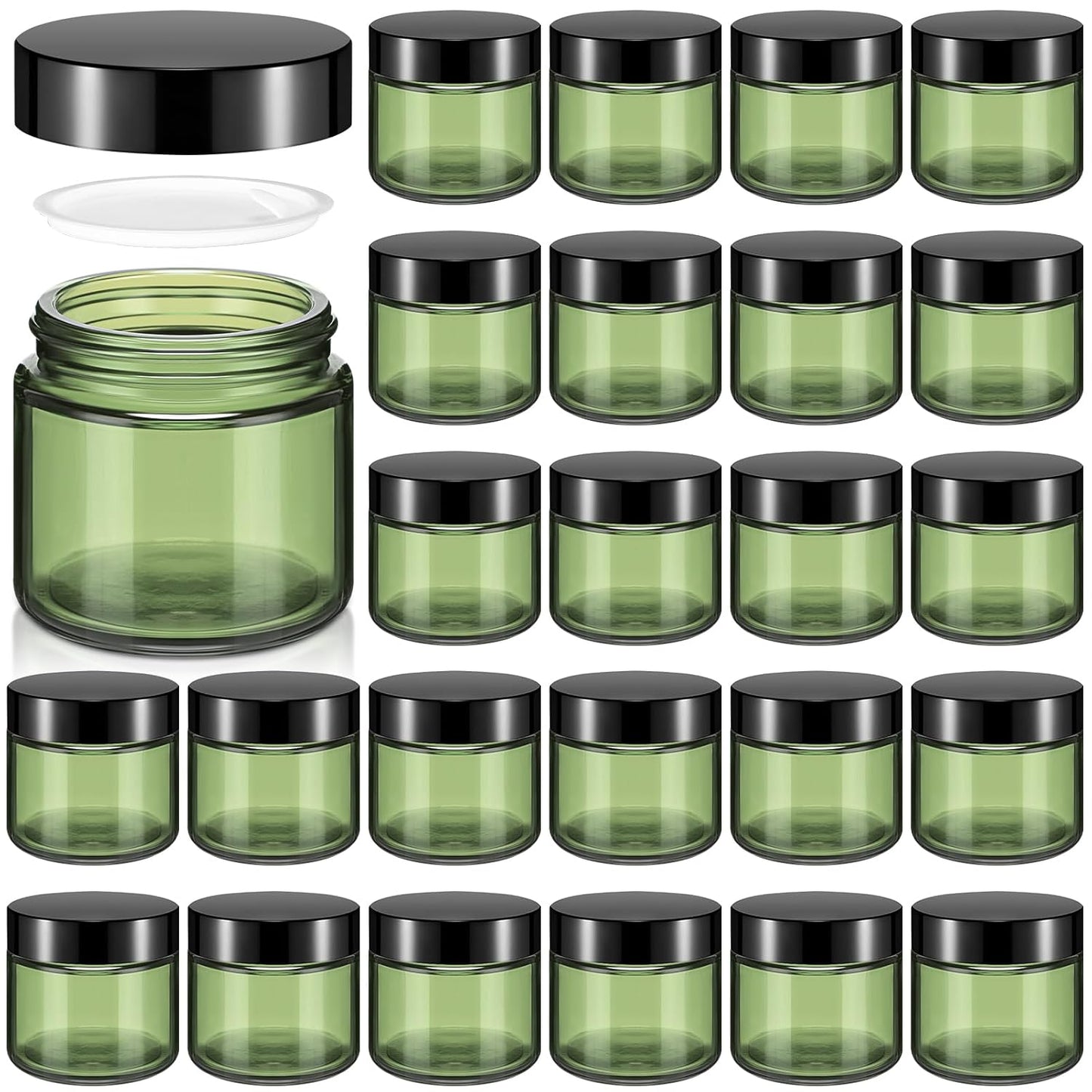 Domensi 48 Pcs 2 oz Glass Jars with Lids Travel Size Round Leakproof Empty Cosmetic Jars with Inner Liners Lid for Storing Makeup Lotions Face Cream Ointments Candle DIY Making (Olive Green)-Velvo Beauty