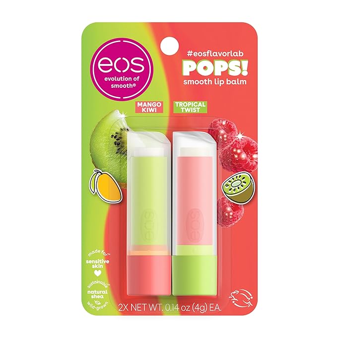 eos Flavorlab Pops! Lip Balm- Mango Kiwi & Tropical Twist, Limited-Edition, 0.14 oz, 2-Pack-Velvo Beauty