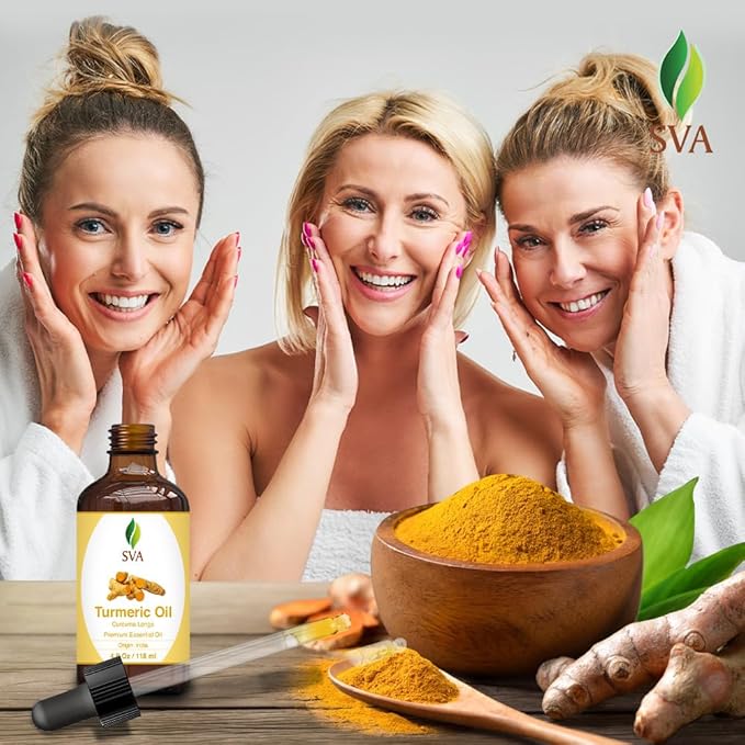 SVA Turmeric Essential Oil – 4 Fl Oz – 100% Natural Turmeric Oil - for Diffuser, Hair Care, Face, Skin Care, Aromatherapy, Scalp and Body Massage, Soap and Candle Making – with Dropper-Velvo Beauty