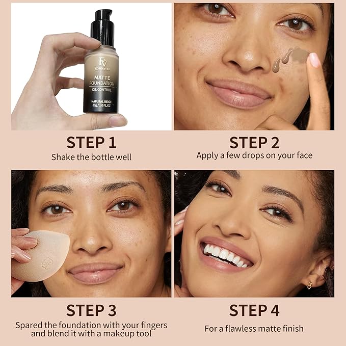 FV Full Coverage Liquid Foundation, Lightweight & Concealing, Long Lasting Matte Foundation Makeup with Flawless Finish, Oil Control Waterproof Foundation for Oily Skin (Natural Beige Matte)-Velvo Beauty