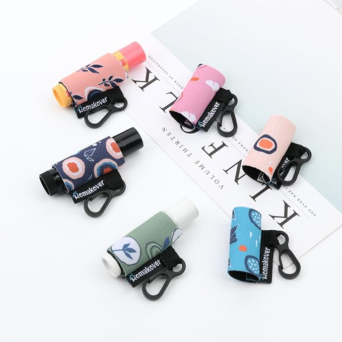 6 Pack Compact Clip-On Chapstick Holder Premium Release Clip Neoprene Sleeve Lip Balm with Clip Fits Most Standard Lip Balm (Colored Whale)-Velvo Beauty