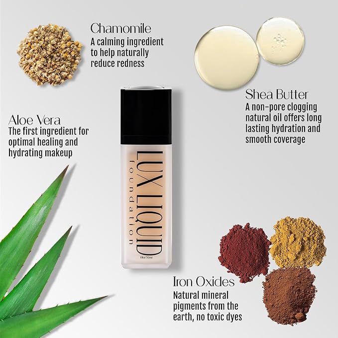 Organic Aloe-Based LUX Liquid Foundation, Natural Vegan Gluten-Free Made in USA, Latte-Velvo Beauty