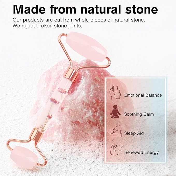 Raffaello Jade Roller - Natural Pink Facial Roller, Redness Reducing Massager for Face, Eyes, Neck - Rose Quartz-Velvo Beauty