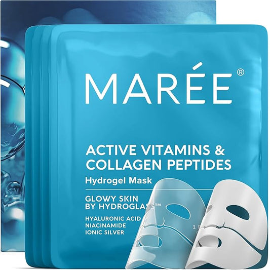 MAREE Collagen Facial Mask with Hyaluronic Acid - Hydrating Face Masks Skincare - Mascarillas Faciales For Women Skin Care - White, 4 Count-Velvo Beauty