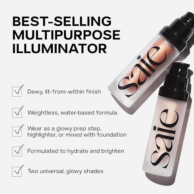 Saie Mini Glowy Super Gel - Hydrating Makeup Primer and Illuminating Glow Serum Enriched with Vitamin C and Squalane Oil - All-Over Liquid Highlighter Makeup for Instant Glass Skin - Sunglow (0.5 oz)-Velvo Beauty