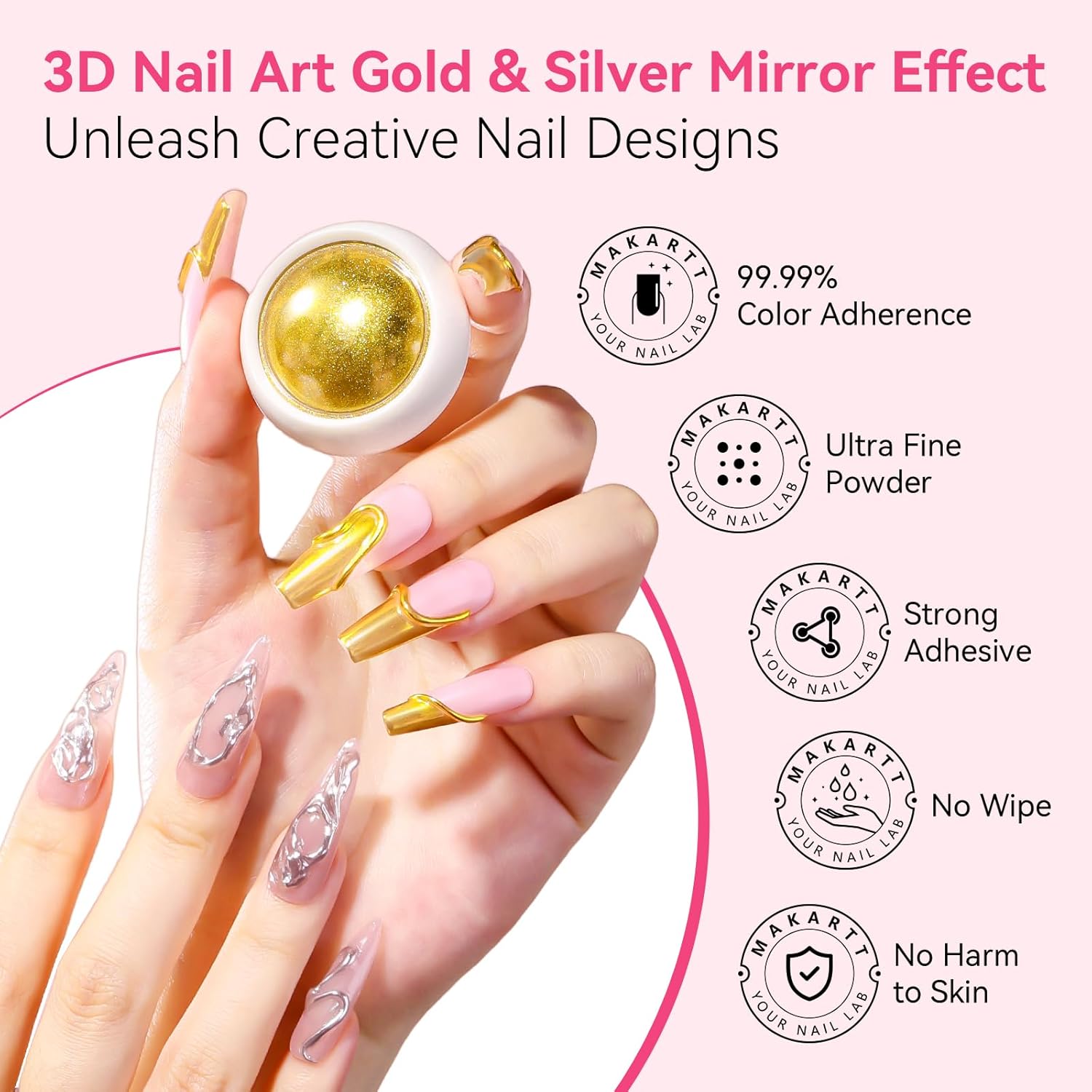Makartt 3D Gel Nail Art & Chrome Nail Powder Kit: 15g Sculpting Gel for Nail Art DIY No wipe 3D Molding and Metallic Chrome Powder Set for Decoration Manicure Pedicure Use-Velvo Beauty