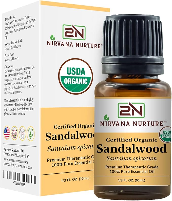 Sandalwood Essential Oil USDA Certified Organic 100% Pure Premium Therapeutic Grade, Undiluted - Aromatherapy Diffuser for Calm and Relaxation, Skin Care, Hair Care-Velvo Beauty