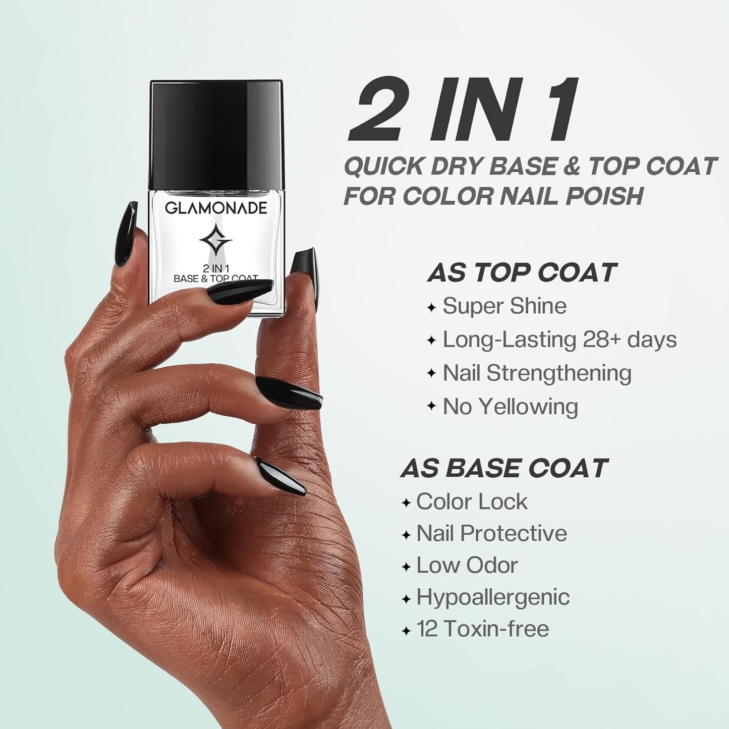 Base Top Coat Nail Polish: 2 in 1 Clear Quick Dry Nail Polish Color Protection Long Lasting Shine Polish Resists Smudging Chipping Fading Fast Air Dry Nail Coat for Women-Velvo Beauty