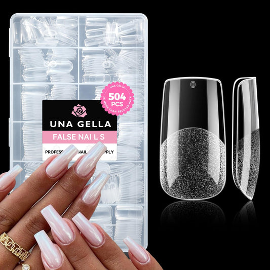 UNA GELLA Square Fake Nails, 504pcs Gel Nail Tips Clear Press on Nails Pre-shape for Full Cover Square Nails French False Nails For Nail Extension Nail Art Home DIY 12 Sizes False Gelly Tips-Velvo Beauty