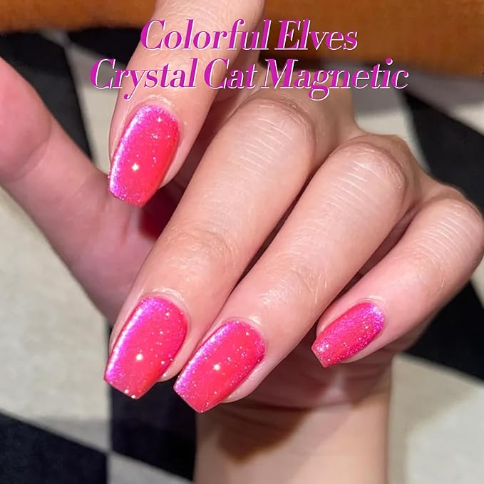 Born Pretty Cat Magnetic Eye Gel Nail Polish Spring Summer Neon Shimmer Glitter Holographic Cat Magnetic Eye Gel Crystal Glass Cat Magnetic Gel Polish Nail Art Manicure DIY at Home 6PCS-Velvo Beauty