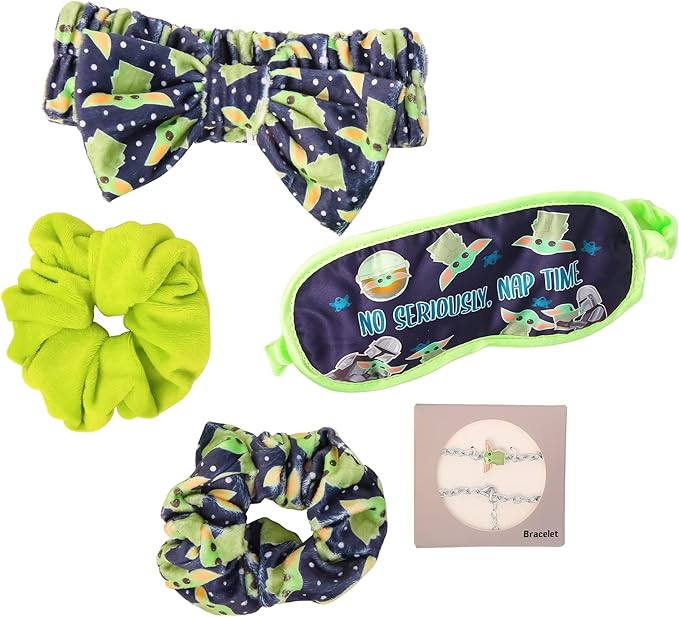 Disney Stars Wars The Mandalorian Gift Set Featuring Grogu - Girls Spa Set includes Pouch, Sleep Mask, Hair Scrunchies, Spa Headband, and Bracelet - Star Wars Gifts-Velvo Beauty