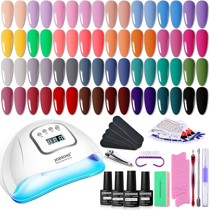 JODSONE Gel Nail Polish Kit with U V Light 32 Color Soak Off Base&Top Glitter Coat Gel Polish for DIY Manicure Lovers-Velvo Beauty