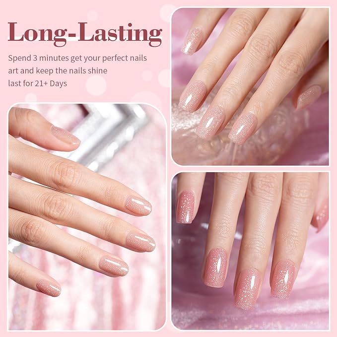 RARJSM Glitter Nude Gel Nail Polish 6pcs Set Shimmery Nail Gel Polish Iridescent Sparkly Gold Rainbow Pigment Jelly Sheer Pink Milky Silver White Translucent Natural Skin Tone Color 7.5ml Soak off-Velvo Beauty